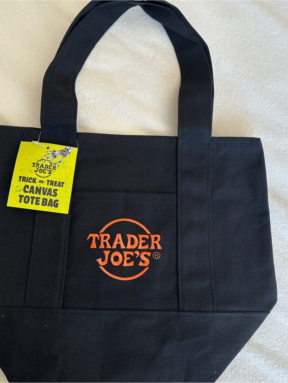 Trader Joe's Mini Black Canvas Tote with Orange Logo